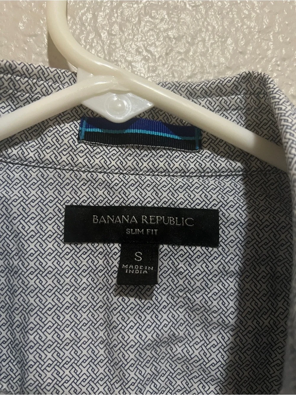 Banana Republic Light Blue & White Micro-Pattern Snap Button-Down Shirt Small